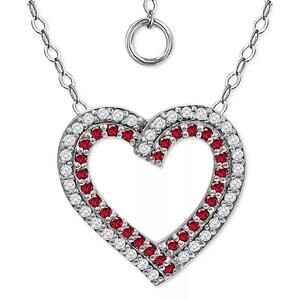 Cubic Zirconia Heart Pendant Necklace in Sterling Silver, 16" + 2" extender